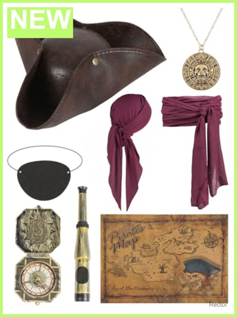 Pirate Hat Costume Accessories Set Eye Patch Necklace Sash Adults